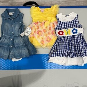 Lot of 3 yellow and blue dresses/tops - multiple brands